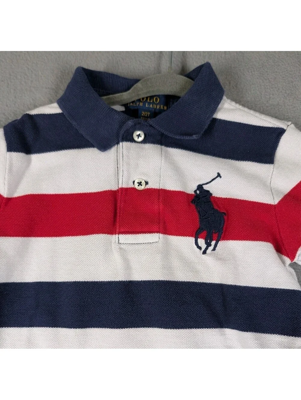 Polo Ralph Lauren Boys 2T White Navy Red Stripe Big Pony Polo Shirt Classic
